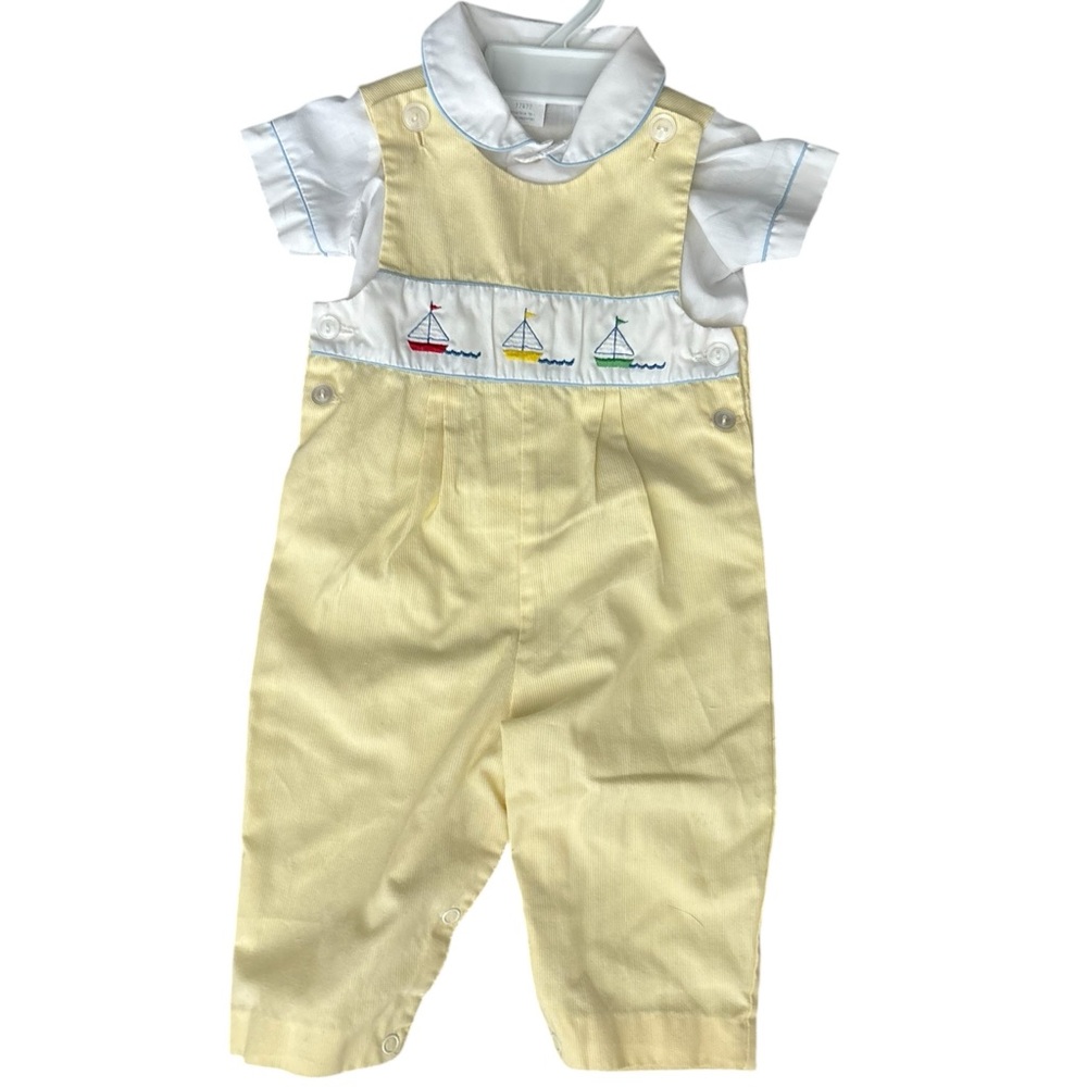 Vintage yellow sailboat romper set 6-9m